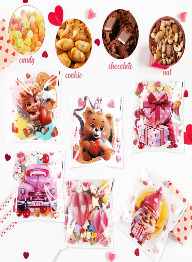 STEFORD 180 PCS Valentines Cellophane Gift Bags, 6 Style Self- adhesive Cookie Treat Bags Clear Plastic Candy Bags for Gift Giving Packaging Party Favor Goodie Bags Bulk - Image 5